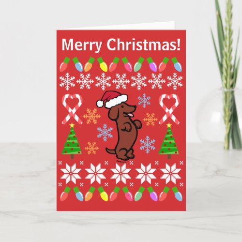 Dachshund Christmas Santa Hat Holiday Card