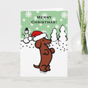 Dachshund Christmas Santa Hat Holiday Card