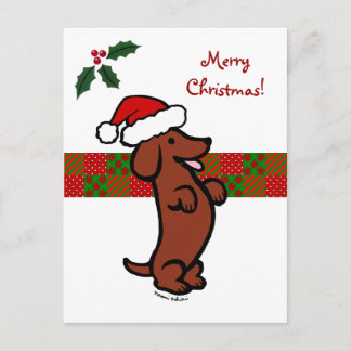Dachshund Christmas Santa Hat Holiday Postcard