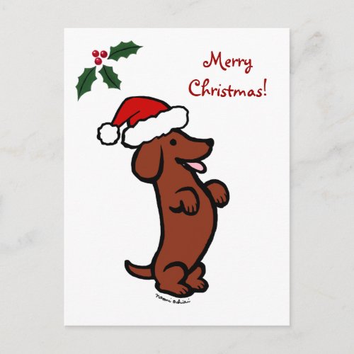 Dachshund Christmas Santa Hat Holiday Postcard