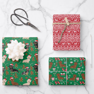 Dachshund Christmas Santa Hats Gingerbread Green Wrapping Paper Sheets