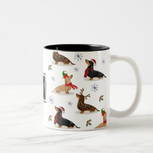 Dachshund Christmas Sausage Dog Monogram Two-Tone Coffee Mug