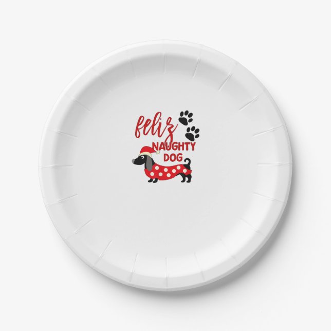Dachshund Christmas Shirt _ Funny Feliz Naughty Do Paper Plates (Front)