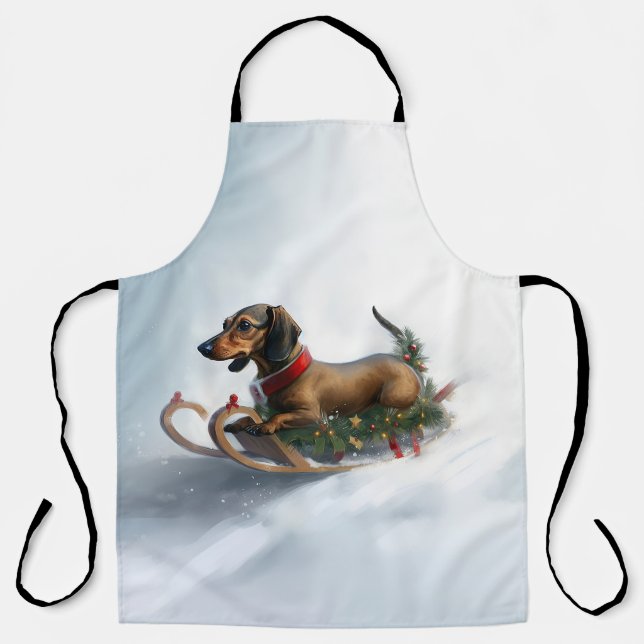 Dachshund Christmas snow winter Apron (Front)