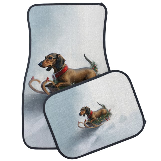 Dachshund Christmas snow winter Car Floor Mat (Set)