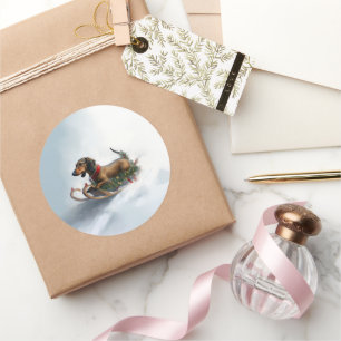 Dachshund Christmas snow winter Classic Round Sticker