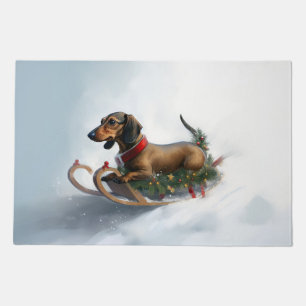 Dachshund Christmas snow winter Doormat