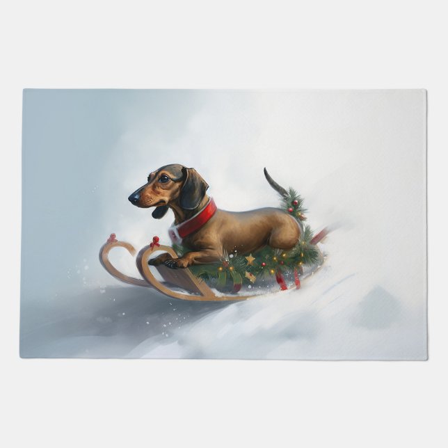 Dachshund Christmas snow winter Doormat (Front)