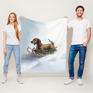 Dachshund Christmas snow winter Fleece Blanket