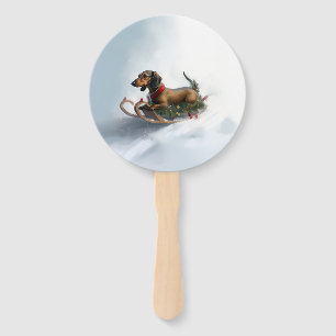 Dachshund Christmas snow winter Hand Fan