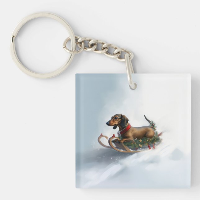 Dachshund Christmas snow winter Keychain (Front)