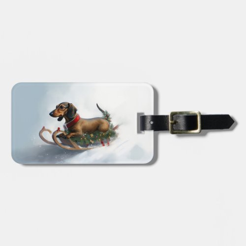 Dachshund Christmas snow winter Luggage Tag