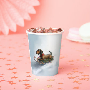 Dachshund Christmas snow winter Paper Cups
