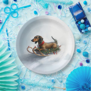 Dachshund Christmas snow winter Paper Plates