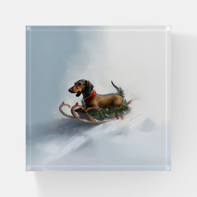 Dachshund Christmas snow winter Paperweight (Front)