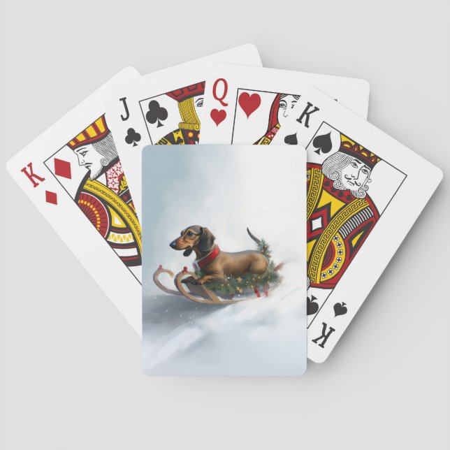 Dachshund Christmas snow winter Poker Cards (Back)