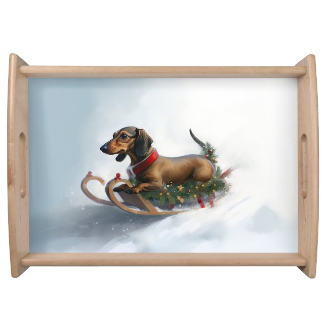 Dachshund Christmas snow winter Serving Tray (Front)