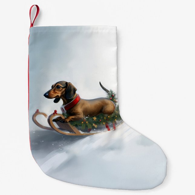 Dachshund Christmas snow winter Small Christmas Stocking (Front)