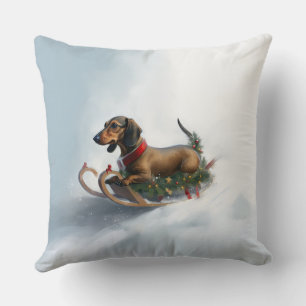 Dachshund Christmas snow winter Throw Pillow