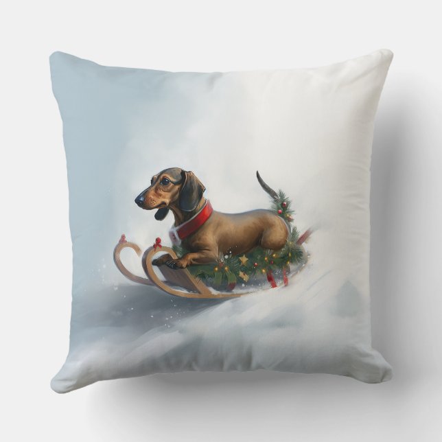 Dachshund Christmas snow winter Throw Pillow (Back)