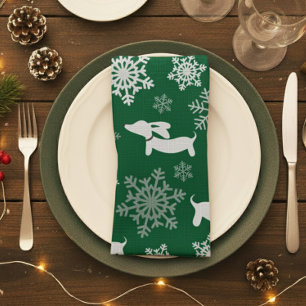Dachshund Christmas Snowflake Green Cloth Napkin