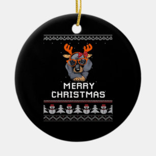 Dachshund Christmas Sweater Oversized T-Shirt Ceramic Ornament