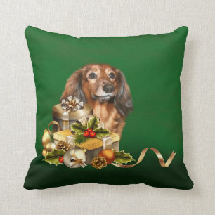 Dachshund Christmas Throw Pillow