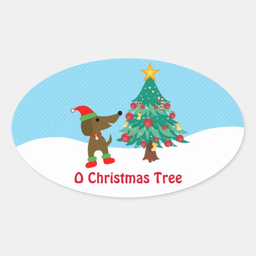 Dachshund Christmas Tree 45 x 27sheet of 4 Oval Sticker
