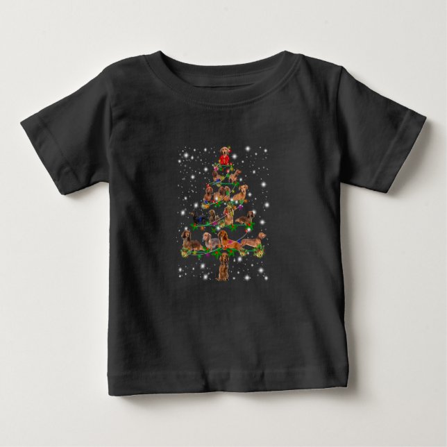 Dachshund Christmas Tree Covered By Flashlight Baby T-Shirt (Front)