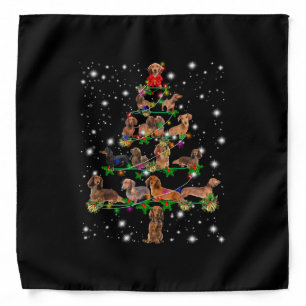 Dachshund Christmas Tree Covered By Flashlight Bandana