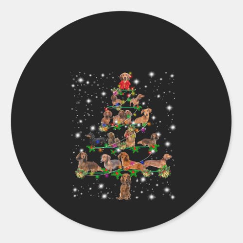 Dachshund Christmas Tree Covered By Flashlight Classic Round Sticker