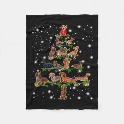 Dachshund Christmas Tree Covered By Flashlight Fleece Blanket