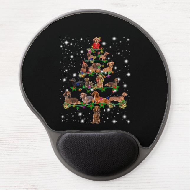 Dachshund Christmas Tree Covered By Flashlight Gel Mouse Pad (Front)