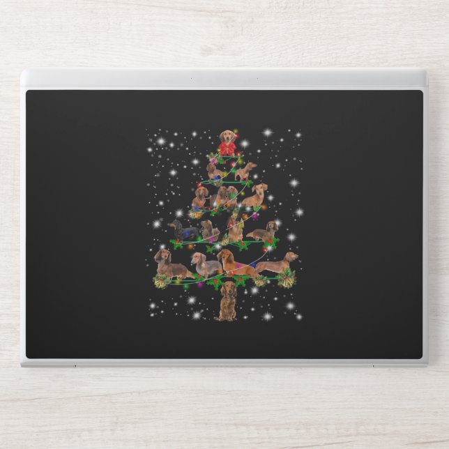 Dachshund Christmas Tree Covered By Flashlight HP Laptop Skin (Front)