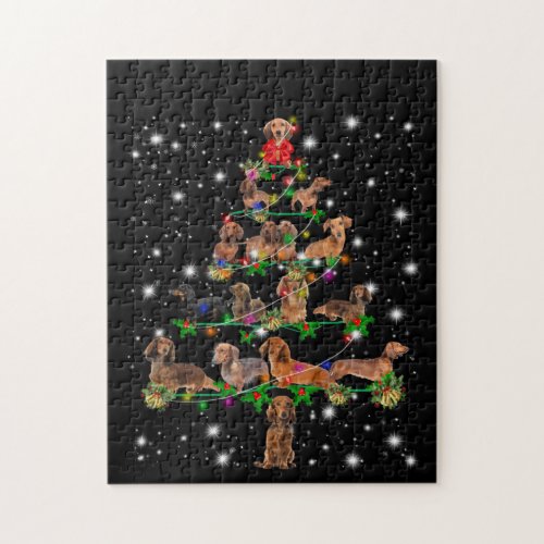 Dachshund Christmas Tree Covered By Flashlight Jigsaw Puzzle