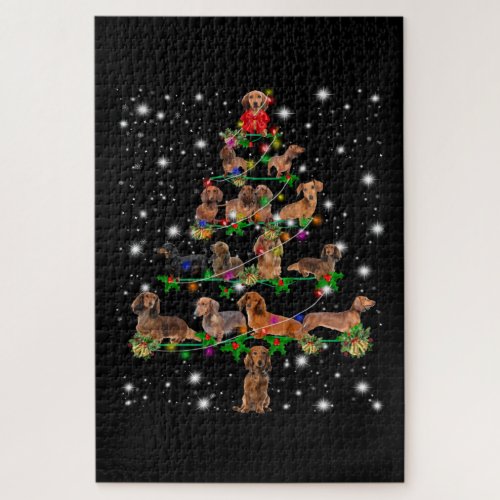 Dachshund Christmas Tree Covered By Flashlight Jigsaw Puzzle