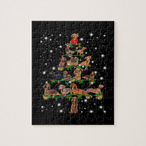 Dachshund Christmas Tree Covered By Flashlight Jigsaw Puzzle