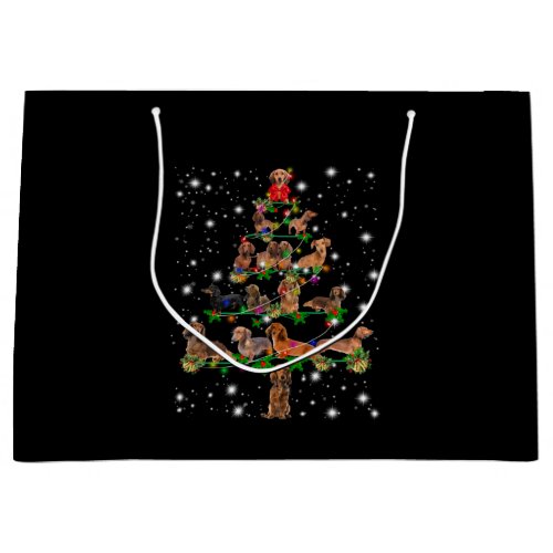 Dachshund Christmas Tree Covered By Flashlight Large Gift Bag