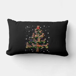 Dachshund Christmas Tree Covered By Flashlight Lumbar Pillow