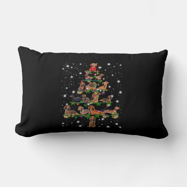 Dachshund Christmas Tree Covered By Flashlight Lumbar Pillow (Front)