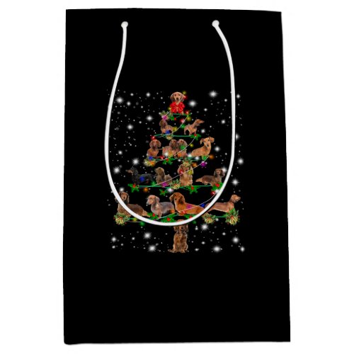 Dachshund Christmas Tree Covered By Flashlight Medium Gift Bag