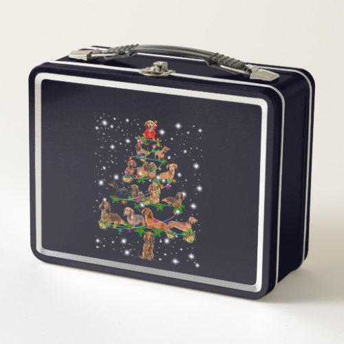 Dachshund Christmas Tree Covered By Flashlight Metal Lunch Box