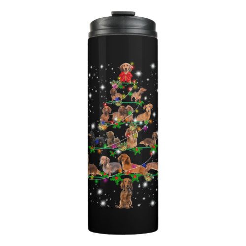 Dachshund Christmas Tree Covered By Flashlight Thermal Tumbler