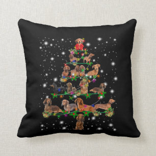 Dachshund Christmas Tree Covered By Flashlight Throw Pillow
