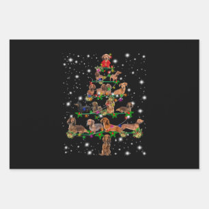 Dachshund Christmas Tree Covered By Flashlight Wrapping Paper Sheets