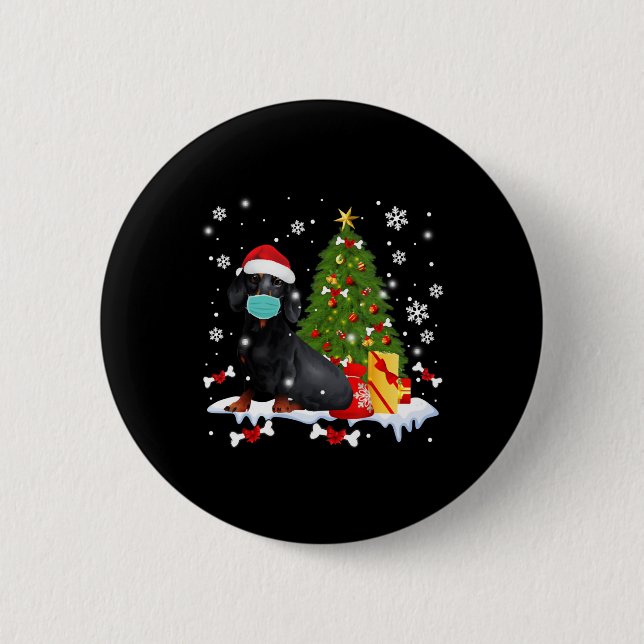 Dachshund Christmas Tree Funny Dog Button (Front)