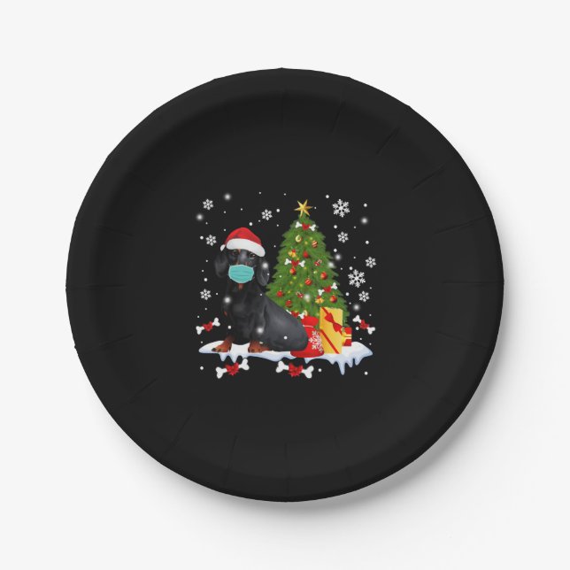 Dachshund Christmas Tree Funny Dog Paper Plates (Front)