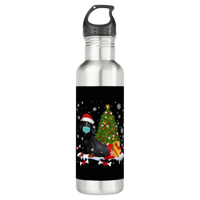 Dachshund Christmas Tree Funny Dog Stainless Steel Water Bottle (Front)