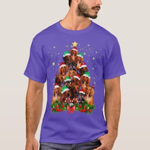dachshund christmas tree santa hat xmas T_Shirt