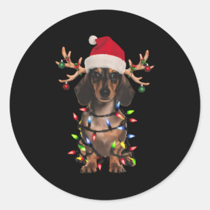 Dachshund Christmas Tree Shirt Dachshund Santa Hat Classic Round Sticker
